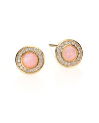 Ippolita | Lollipop Pink Opal, Diamond & 18k Yellow Gold Mini Stud Earrings | Lyst
