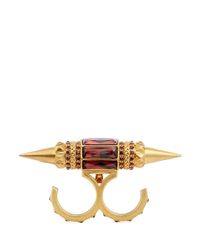 Alexander McQueen | Red Strass Spike Brass Two Finger Ring | Lyst