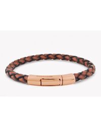 Tateossian | Brown Single Wrap Scoubidou Tan Leather Bracelet With 18k Rose Gold Clasp for Men | Lyst