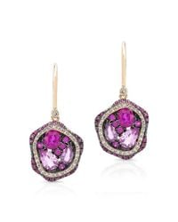 Anne Sisteron - Metallic 14kt Yellow Gold Ruby And Pink Sapphire Cluster Earrings - Lyst