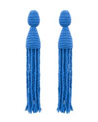 Oscar de la Renta | Blue Long Beaded Tassel Earring | Lyst