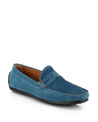 Saks Fifth Avenue | Blue Textured Suede Drivers for Men | Lyst