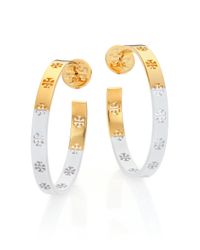 Tory Burch | Metallic Dipped Pierced T Logo Hoop Earrings/1.55 | Lyst