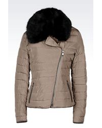 Armani Jeans | Gray Down Jacket In Technical Fabric With Detachable Collar | Lyst