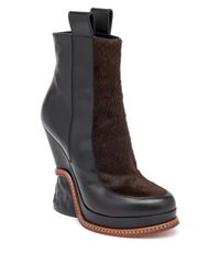 Fendi | Black Leather & Calf Hair Two-tone Booties | Lyst
