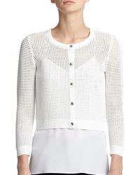 MILLY | White Cropped Perforated Cardigan | Lyst