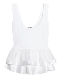 Miu Miu White Cotton and Silkorganza Peplum Tank