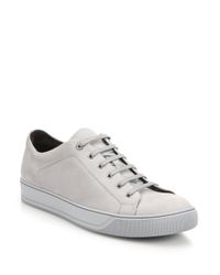 Lanvin | Gray Nubuck-Leather Low-Top Sneakers for Men | Lyst