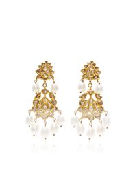 Kirat Young | Metallic Pearl Indian Earrings in Gold | Lyst