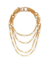 Kenneth Jay Lane | Metallic Pearl And Chain Multi Tier Necklace | Lyst