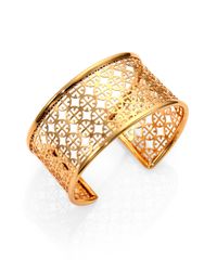 Tory Burch | Metallic Perforated Logo Cuff Bracelet | Lyst