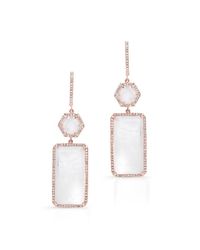 Anne Sisteron - White 14kt Rose Gold Moonstone Diamond Geometric Earrings - Lyst