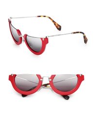 Miu Miu | Red Semi-rim 52mm Round Sunglasses | Lyst