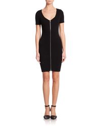 T By Alexander Wang | Black Ribbed Zip-front Dress | Lyst