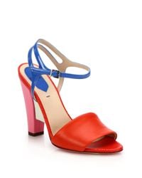 Fendi | Red Fantasia Colorblock Mixed Leather Sandals | Lyst