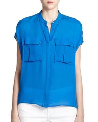 Vince | Blue Silk Cap-sleeve Blouse | Lyst