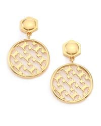 Tory Burch | Metallic Perforated Serif T Drop Earrings | Lyst