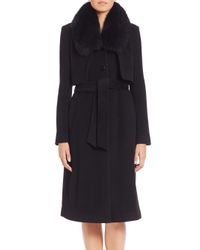 Halston | Black Fur-trim Overlay Coat | Lyst
