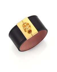 Alexander McQueen | Crystal & Leather Gated Skull Cuff Bracelet/Black | Lyst