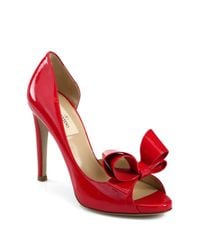 Valentino | Red D'orsay Patent Leather Bow Pumps | Lyst