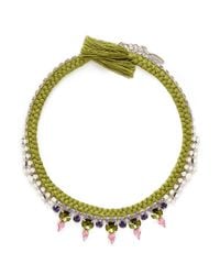 Joomi Lim | Green Cotton Braid Crystal Necklace | Lyst