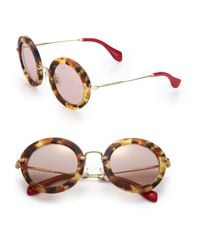 Miu Miu | Brown 49mm Round Sunglasses | Lyst