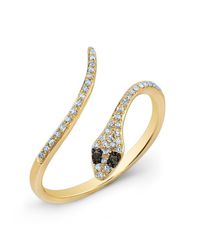 Anne Sisteron - 14kt Yellow Gold Diamond Slytherin Ring With Black Diamond Eyes - Lyst