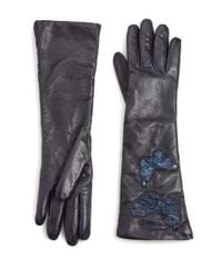 Valentino | Blue Butterfly Embroidered Leather Gloves | Lyst