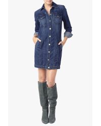 7 For All Mankind Trucker Dress In Rigid Lake Blue
