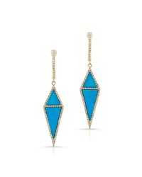 Anne Sisteron | Blue 14kt Yellow Gold Double Turquoise Diamond Shield Earrings | Lyst