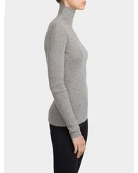 White + Warren - Gray Cashmere Skinny Rib Funnelneck - Lyst