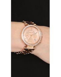 Lyst - Michael kors Parker Glitz Chronograph Watch - Tortoise/rose Gold ...