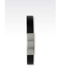 Emporio Armani | Black Bracelet in Leather and Plated Steel for Men | Lyst