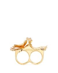 Alexander McQueen | Metallic Lotus Flower Two Finger Ring | Lyst