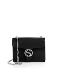 Gucci | Black Interlocking Polished-Leather Shoulder Bag | Lyst
