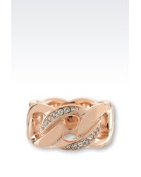 Emporio Armani | Metallic Ring In Rose Gold-plated Steel And Crystals | Lyst