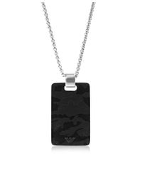 Emporio Armani - Metallic Silver Stainless Steel Mens Necklace with Black Camo Pendant for Men - Lyst