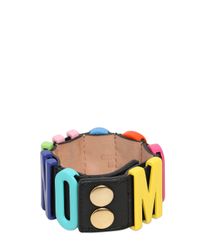 Moschino | Black Logo Lettering On Leather Cuff Bracelet | Lyst