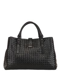 Bottega Veneta | Black Roma Classic Intreccio Nappa Leather Bag | Lyst