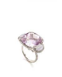 Nina Runsdorf | Pink 18k White Gold Rose Di France Cushion Ring with Chalecdony and Pave Diamonds | Lyst