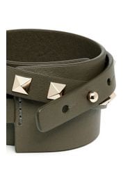 Valentino | Green 'rockstud' Double Wrap Leather Bracelet | Lyst