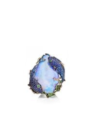 Lydia Courteille | Blue 18k Yellow Gold Deep Sea Ring with Opal Tsavorites and Sapphires | Lyst
