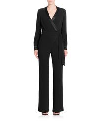 Diane von Furstenberg | Black Margot Silk-trimmed Jumpsuit | Lyst