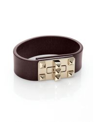Valentino | Brown Rockstud Leather Turn-lock Bracelet | Lyst