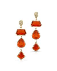 Anne Sisteron - Metallic 18kt Yellow Gold Fire Opal Diamond Triple Drop Earrings - Lyst