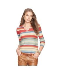 Ralph Lauren | Red Striped Knit Linen-cotton Top | Lyst