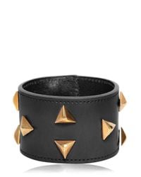 Saint Laurent | Brown Triangle Studs Leather Cuff Bracelet | Lyst
