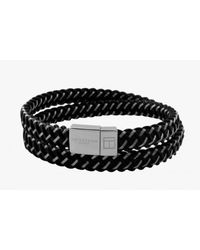 Tateossian | Intrecciato Bracelet In Black Leather And Steel With Silver Clasp for Men | Lyst