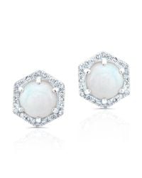 Anne Sisteron - Metallic 14kt White Gold White Opal Diamond Hexagon Stud Earrings - Lyst
