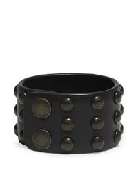COACH | Black X Blitz Stud Wide Leather Cuff Bracelet | Lyst